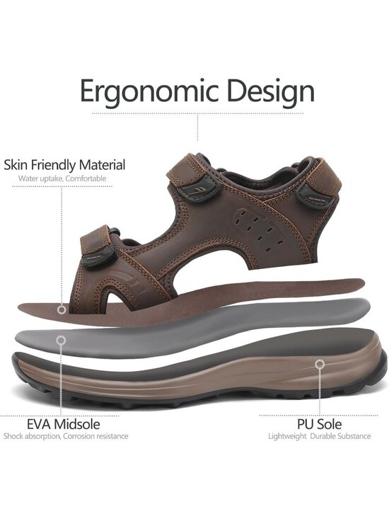 Men\'s Brown 2 Leather Athletic Sandals Sport Outdoor Hiking Sandals Open Toe main image 5